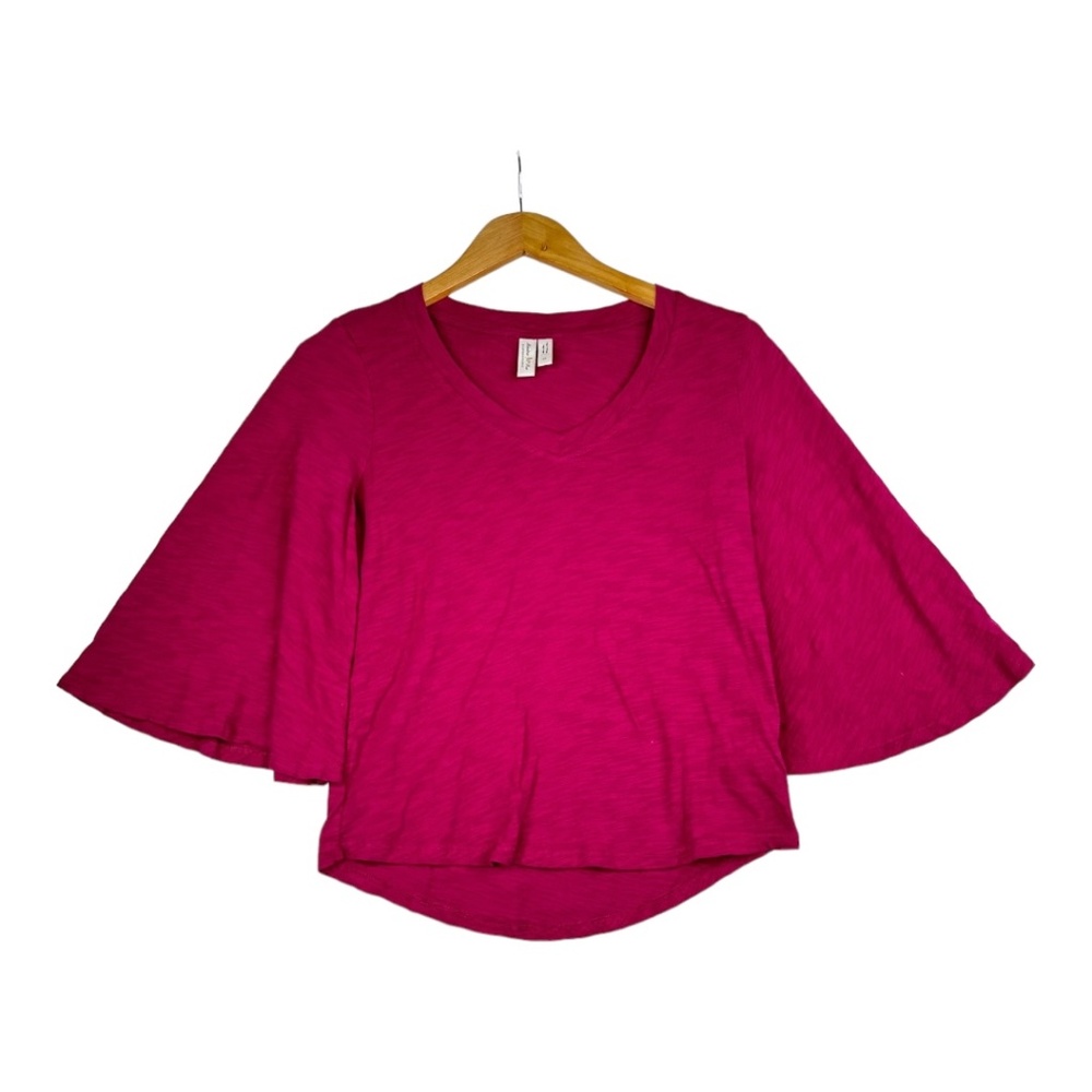 Meadow Rue By Anthropologie Maroon V Neck Bell Sleeve Top Size XS
